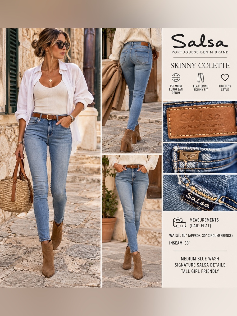 Salsa Skinny Colette Jeans W30 L33 Medium Wash Tall Women’s Premium European Den